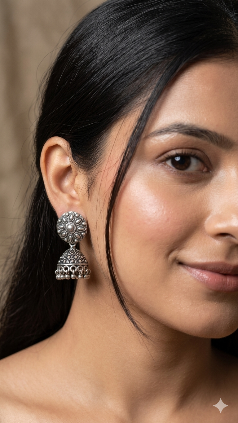 Silver Sunburst Jhumkas