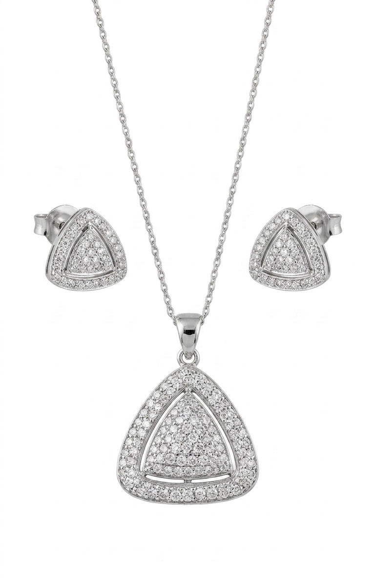Silver Triangular Pavè Jewelry Set