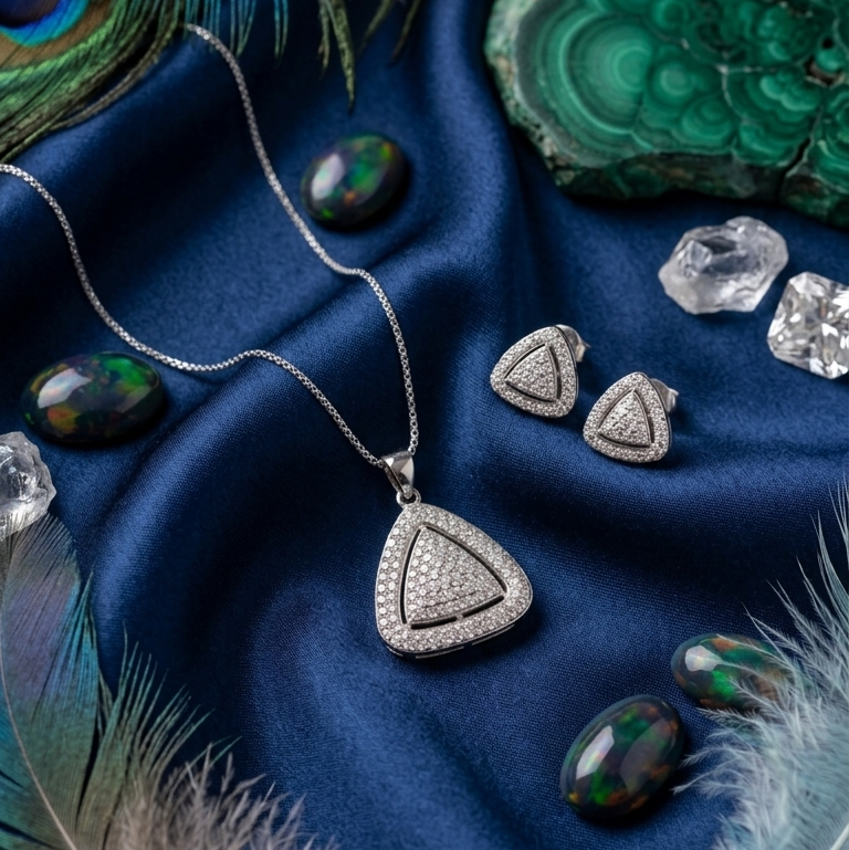 Silver Triangular Pavè Jewelry Set