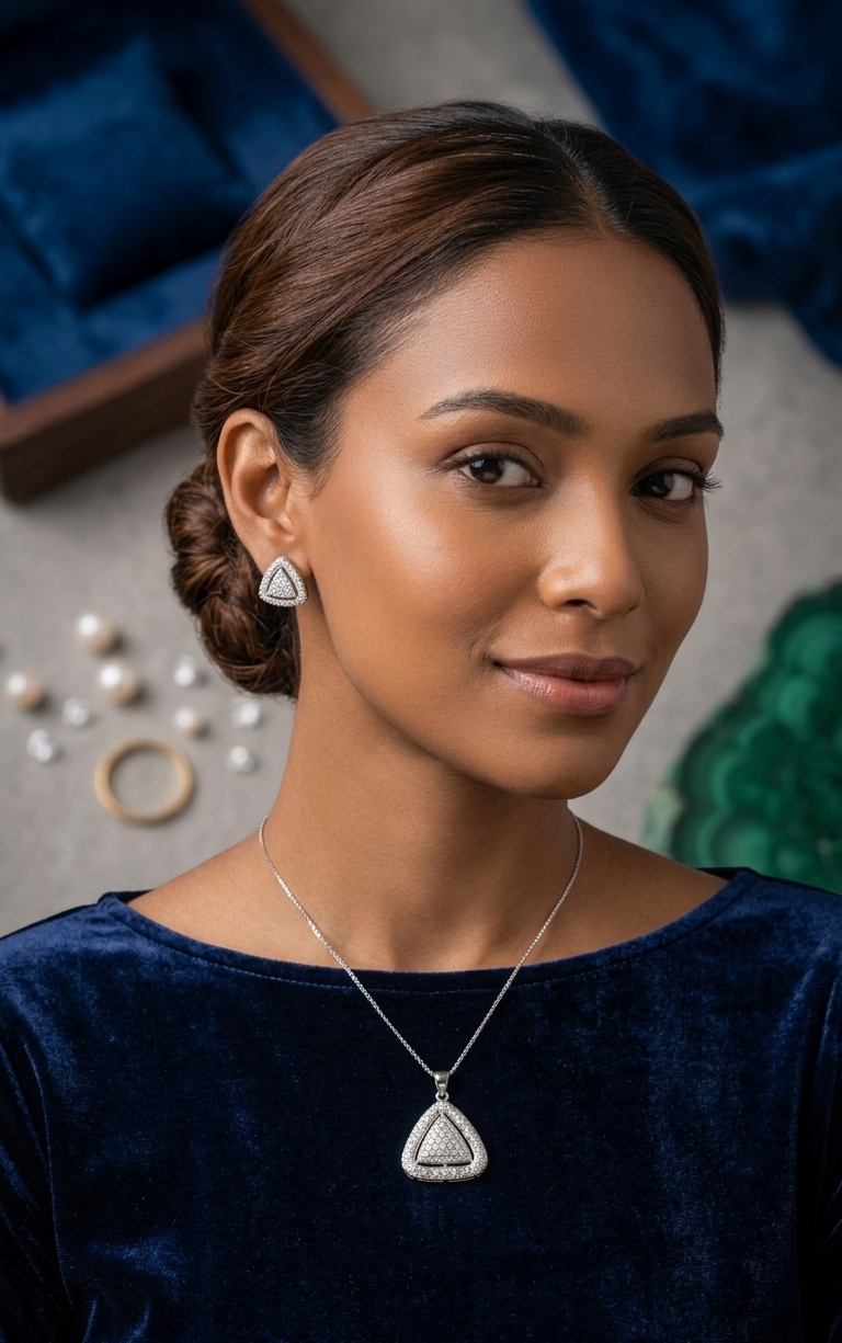 Silver Triangular Pavè Jewelry Set