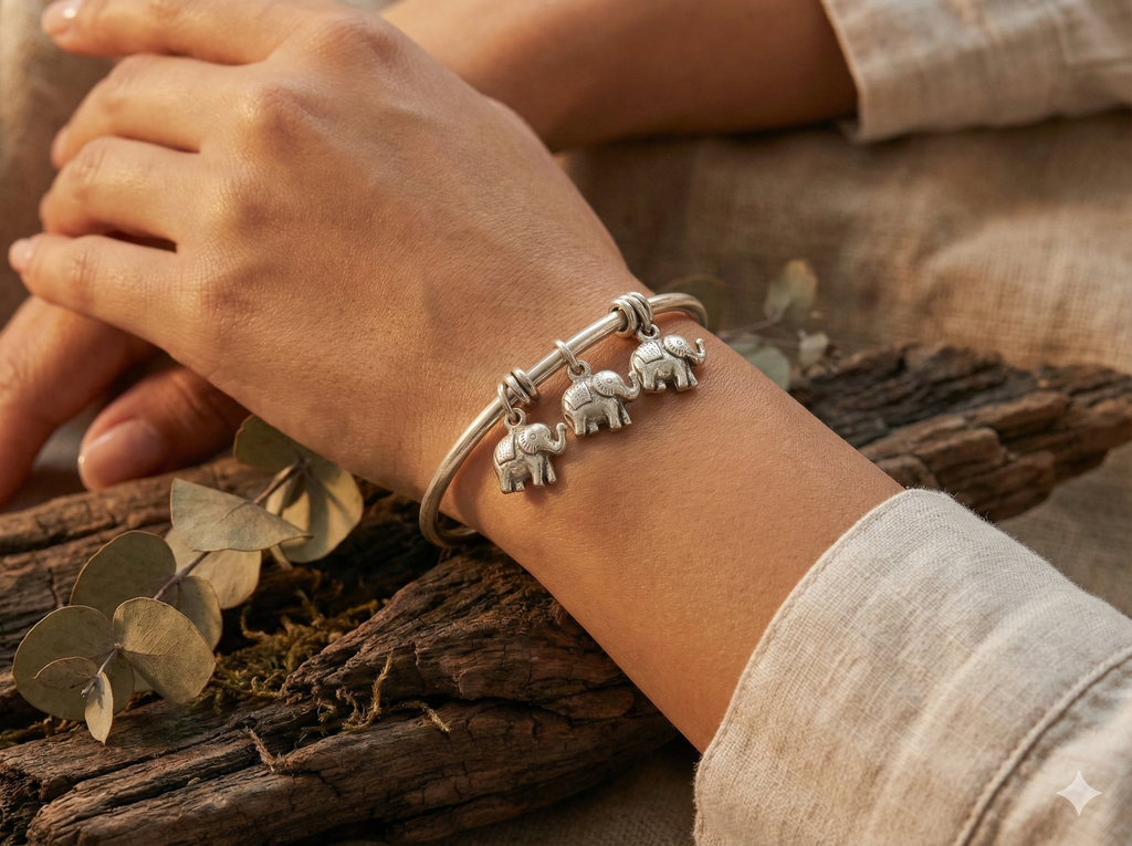 Silver Trio Elephant Charm Bracelet_4