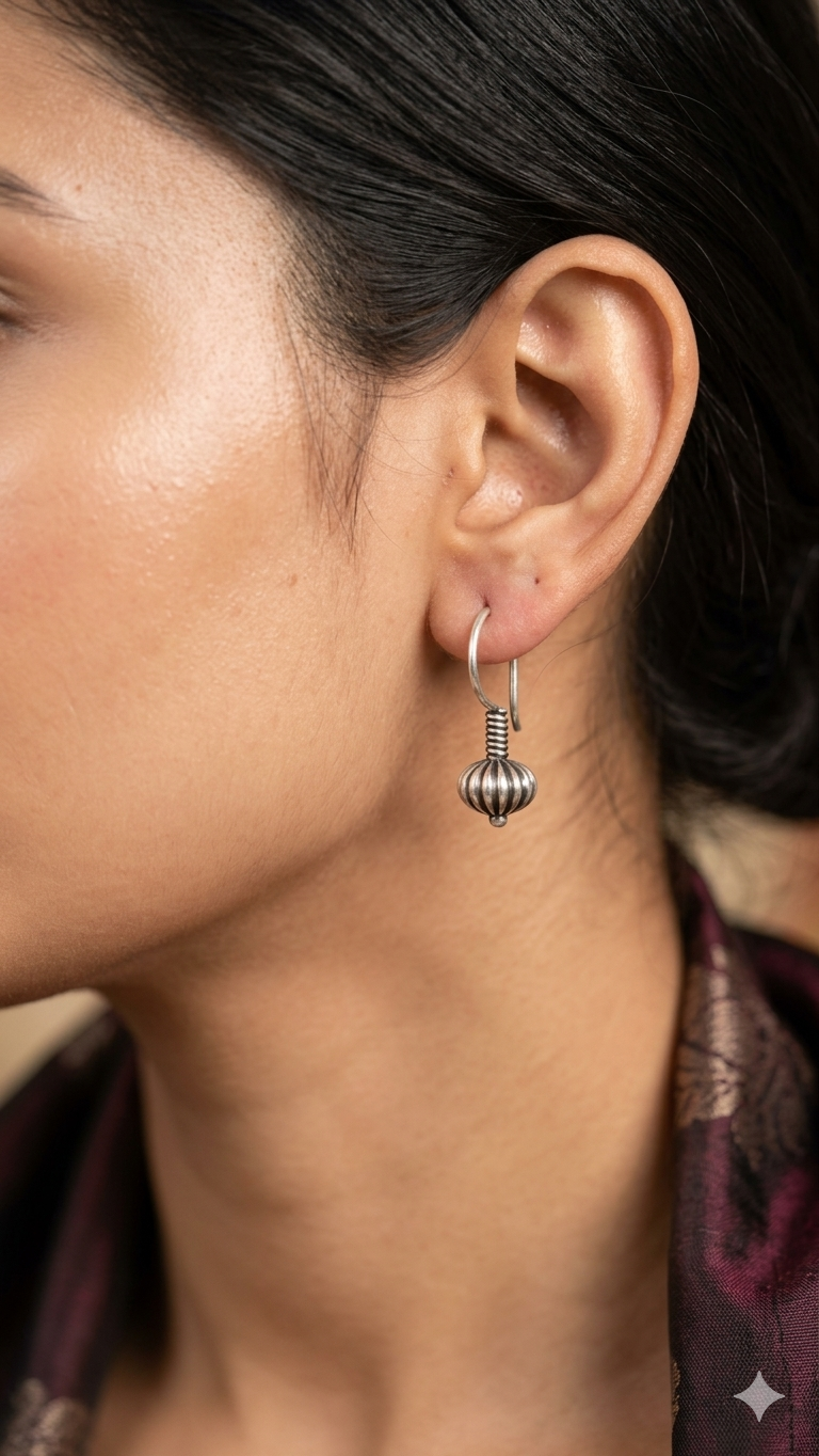 Silver Melon Drop Earrings