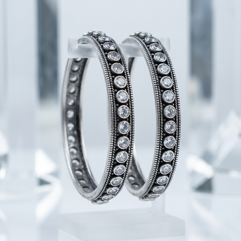 Silver Oxidized Zirconia Bangles