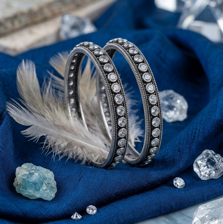 Silver Oxidized Zirconia Bangles