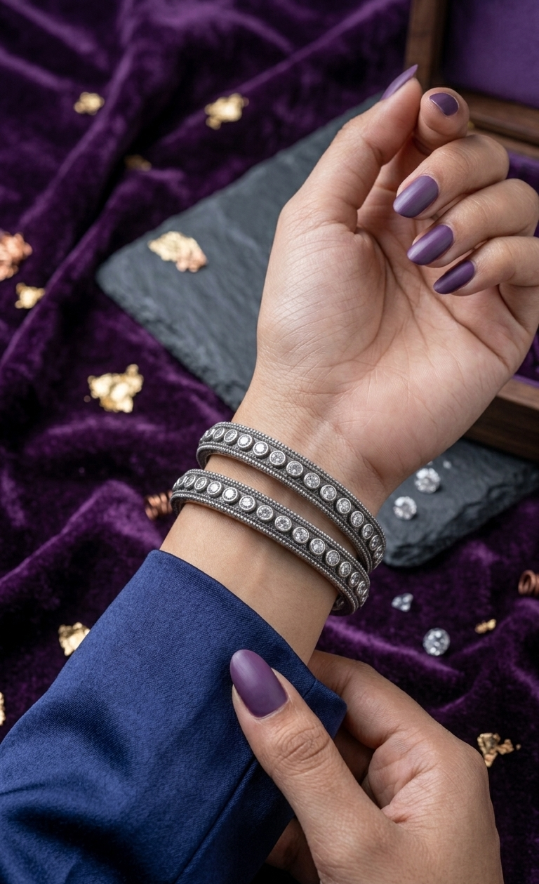 Silver Oxidized Zirconia Bangles