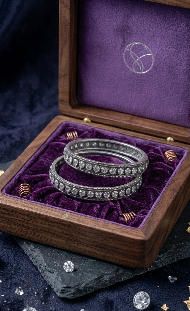 Silver Oxidized Zirconia Bangles