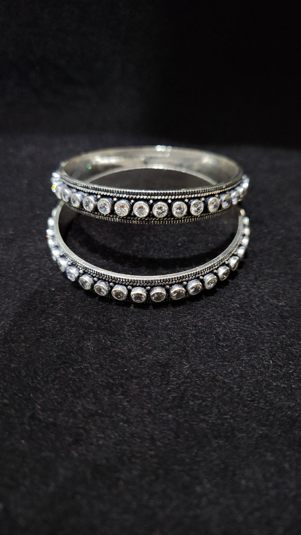 Silver Oxidized Zirconia Bangles