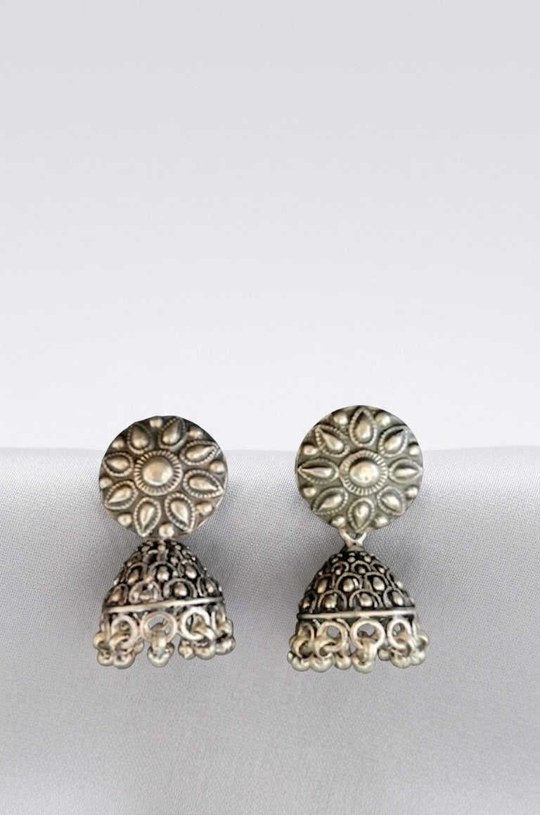 Silver Sunburst Jhumkas
