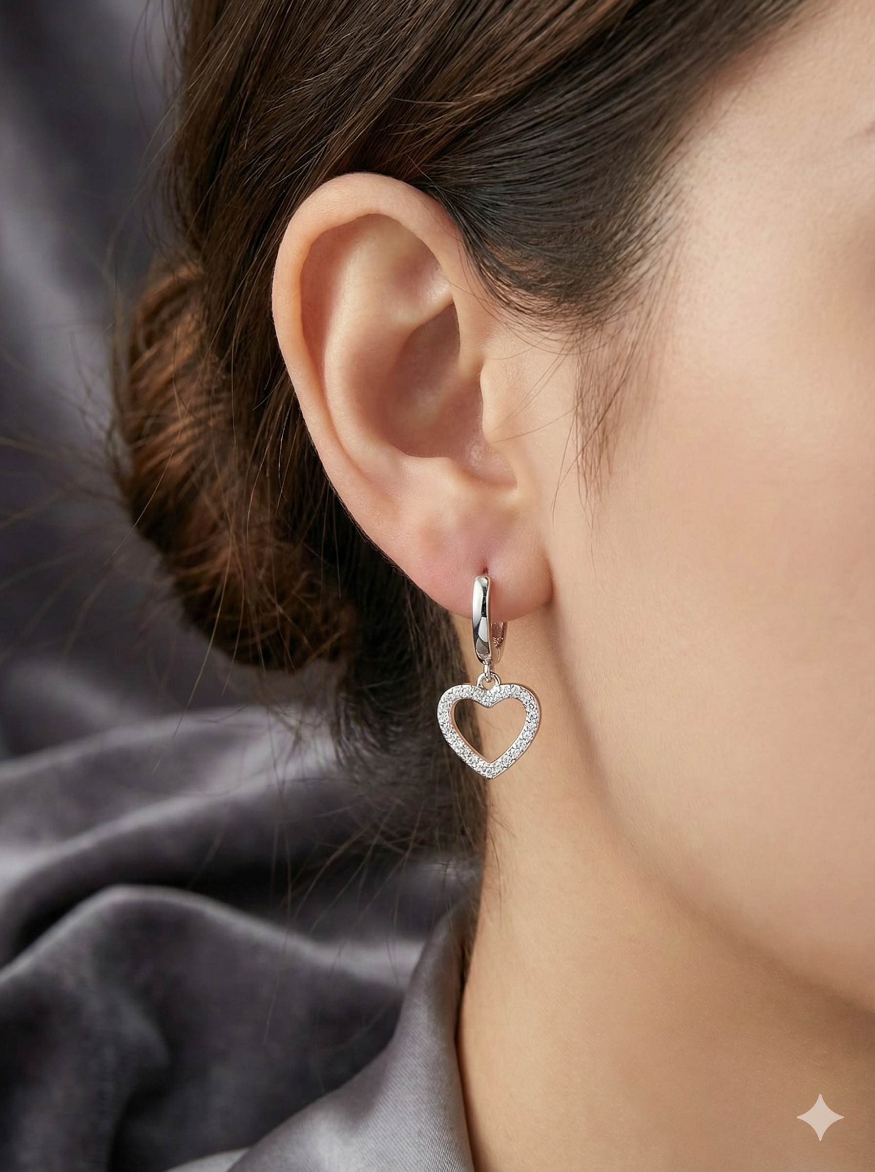 Sparkling Silver Heart Hoops_2