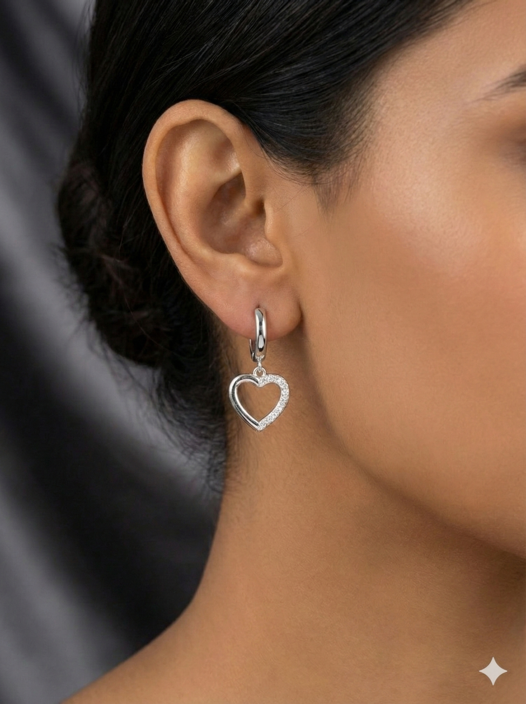 Sparkling Silver Heart Hoops_3