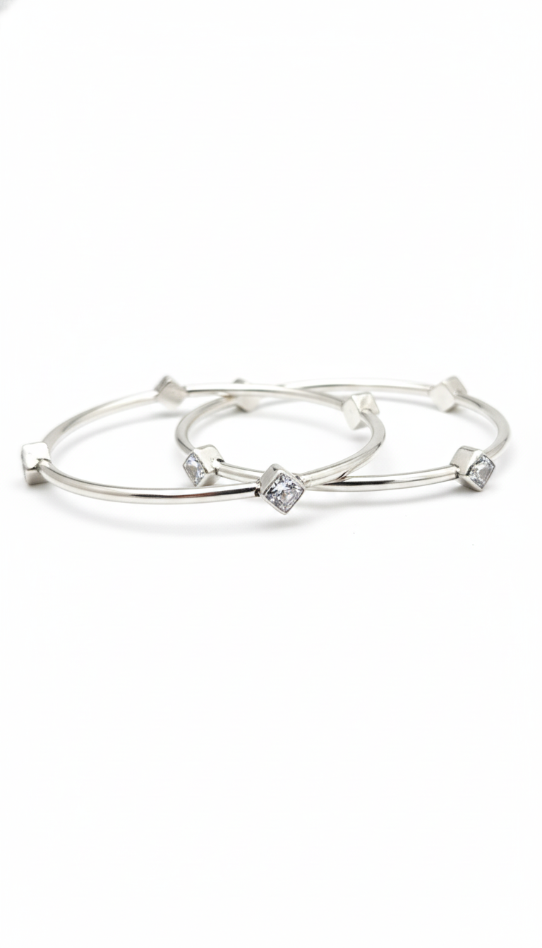 Square Cut Crystal Silver Bangles_1