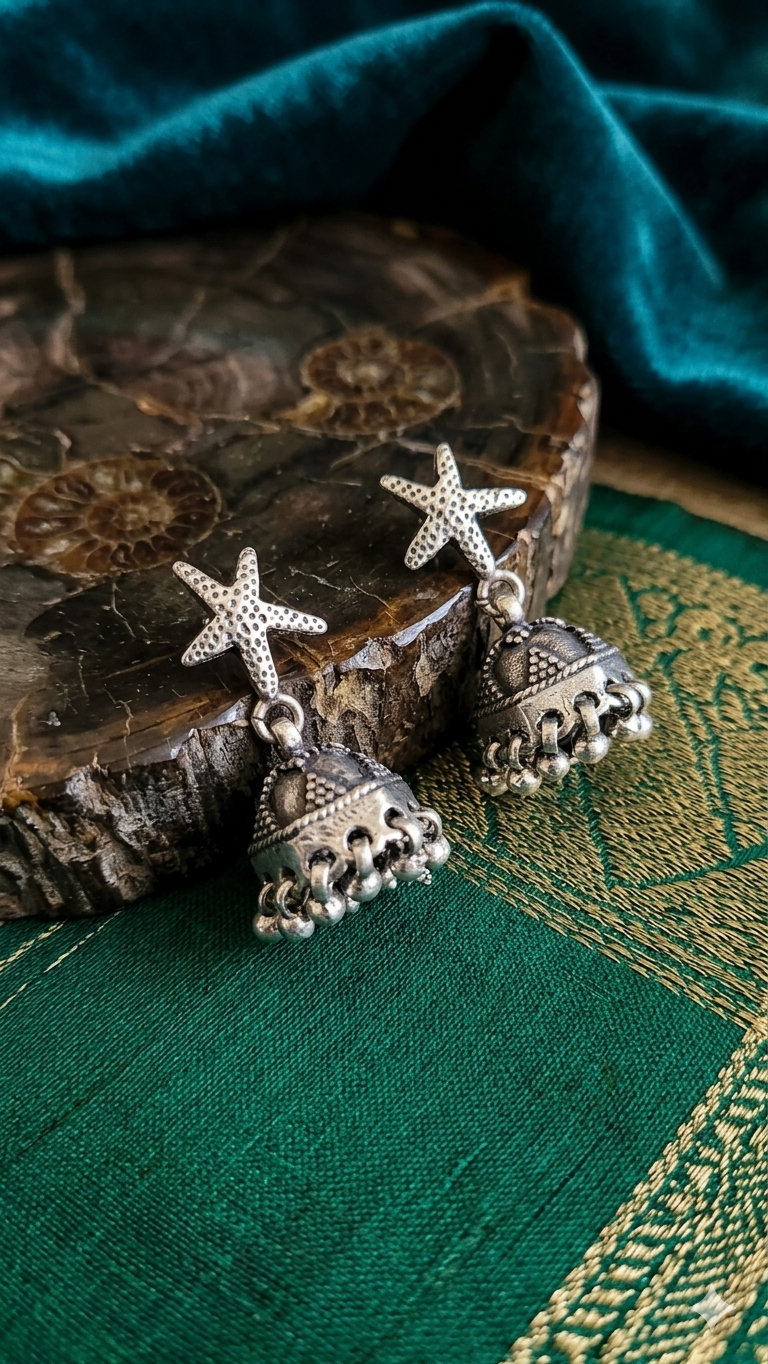 Oxidized Starfish Jhumkas