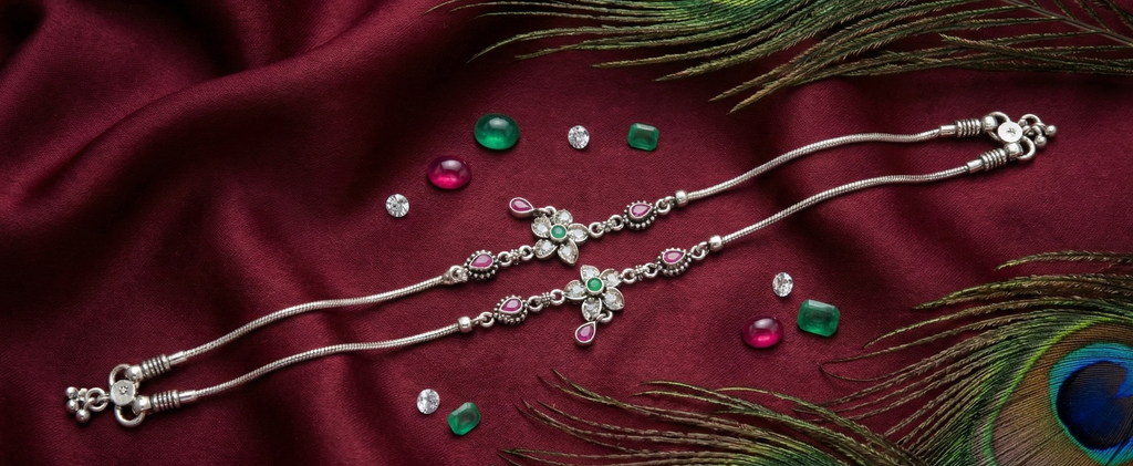 Traditional Silver Floral Payal