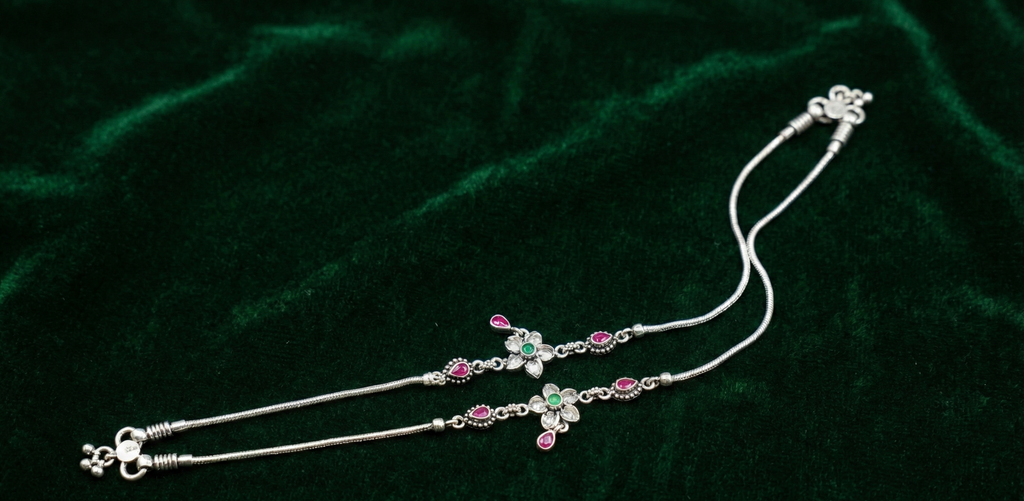 Traditional Silver Floral Payal