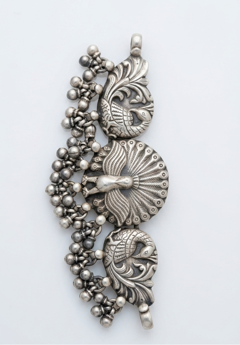 Traditional Three- peacock silver Motif