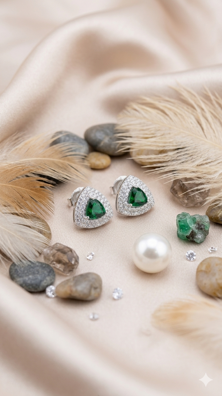 Trillion Emerald Earrings
