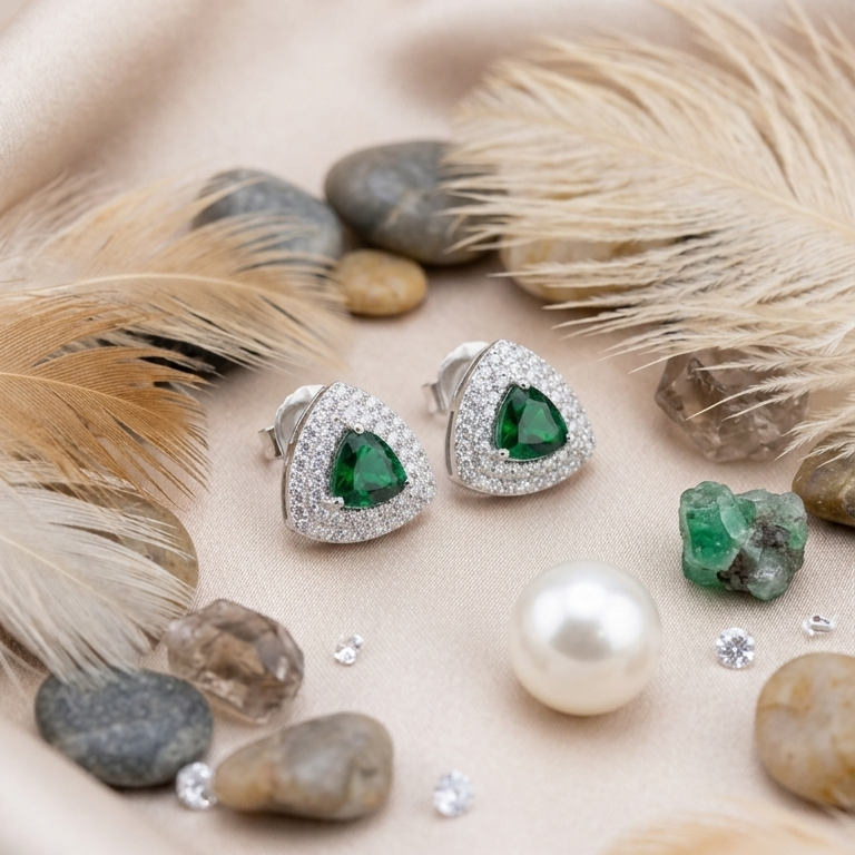Trillion Emerald Earrings