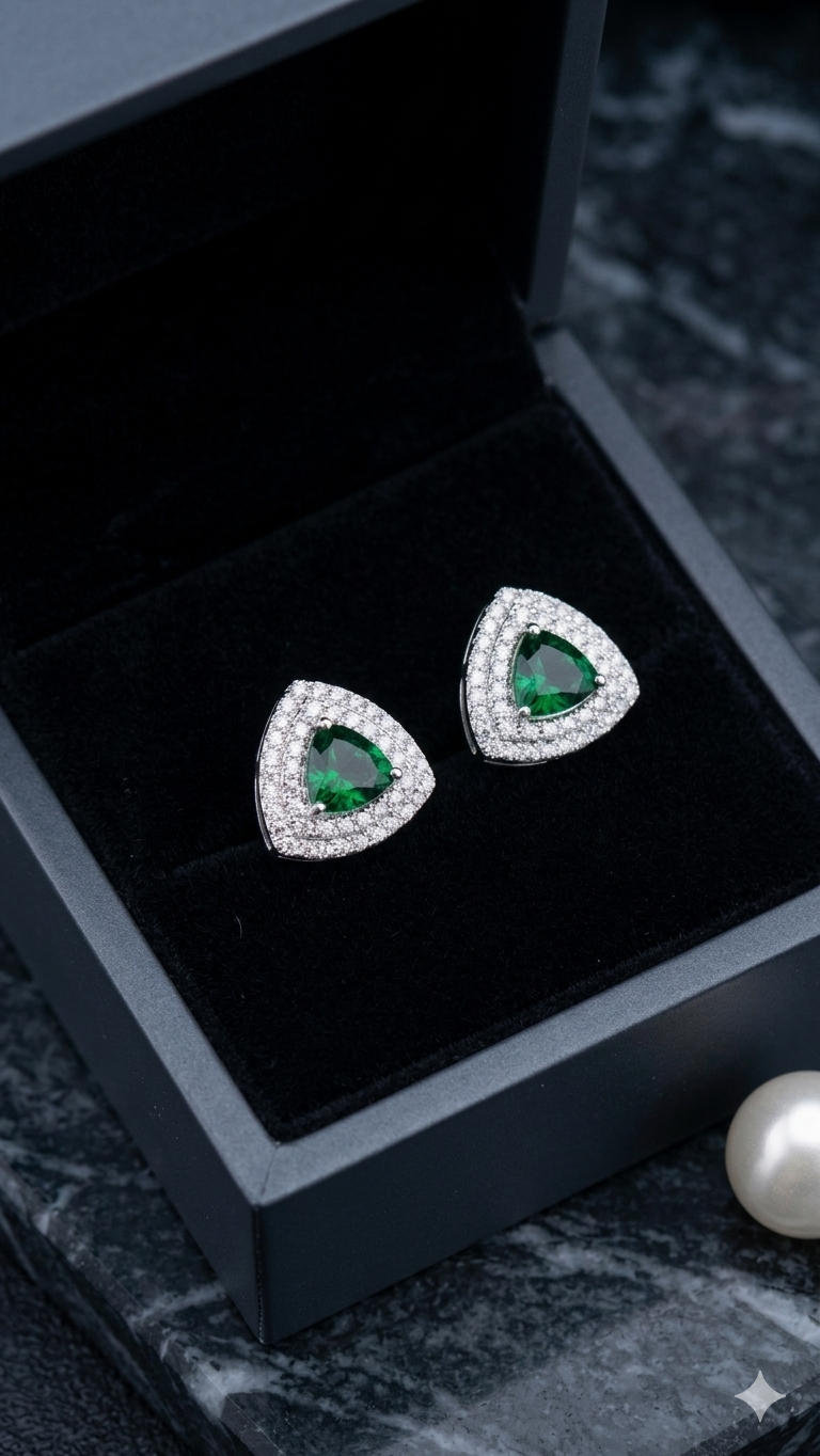 Trillion Emerald Earrings
