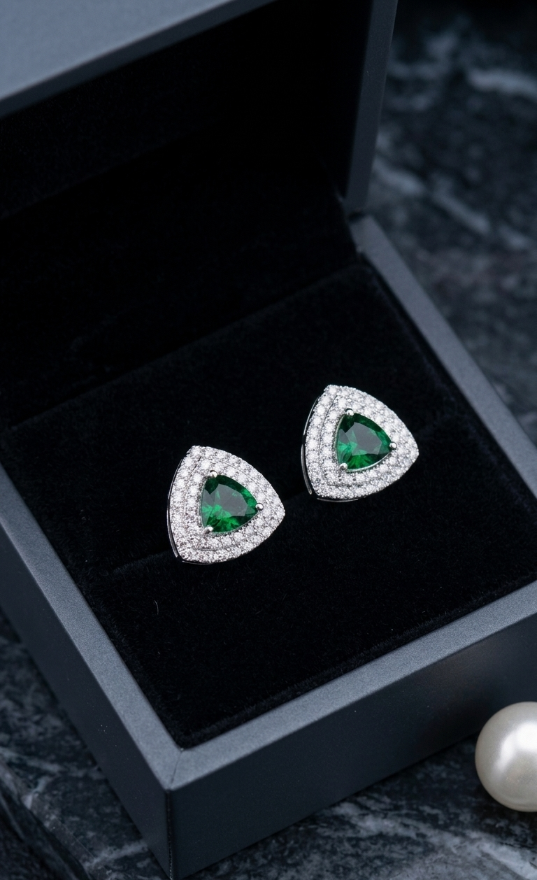 Trillion Emerald Earrings