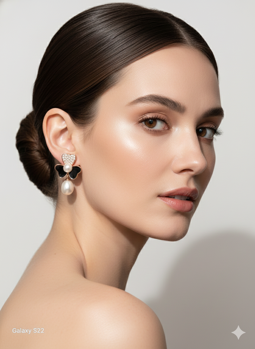 flowerButterfly shape with pearl drop_2