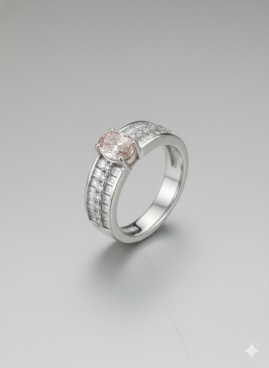 Pink Oval with Baguette Accents