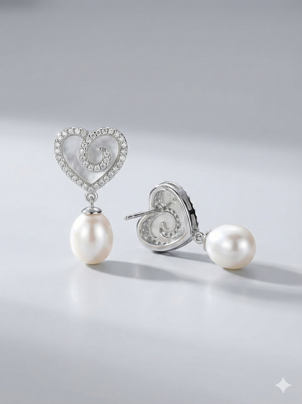Luminous heart & Pearl Drop Earrings