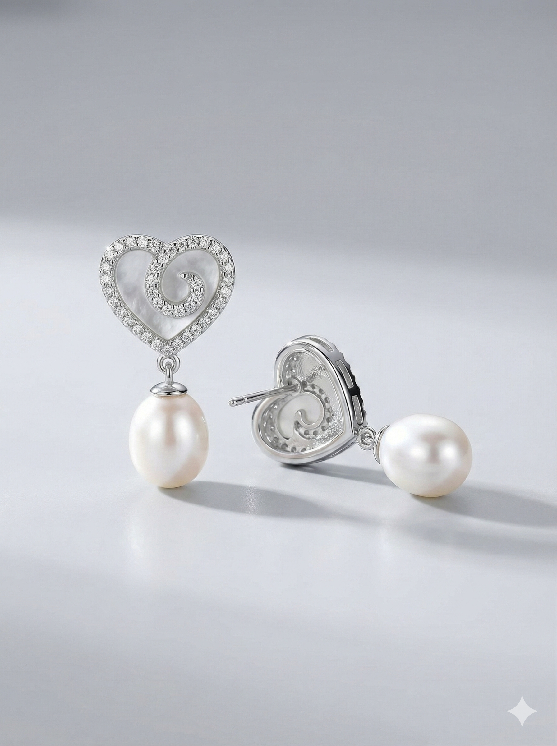 Luminous heart & Pearl Drop Earrings