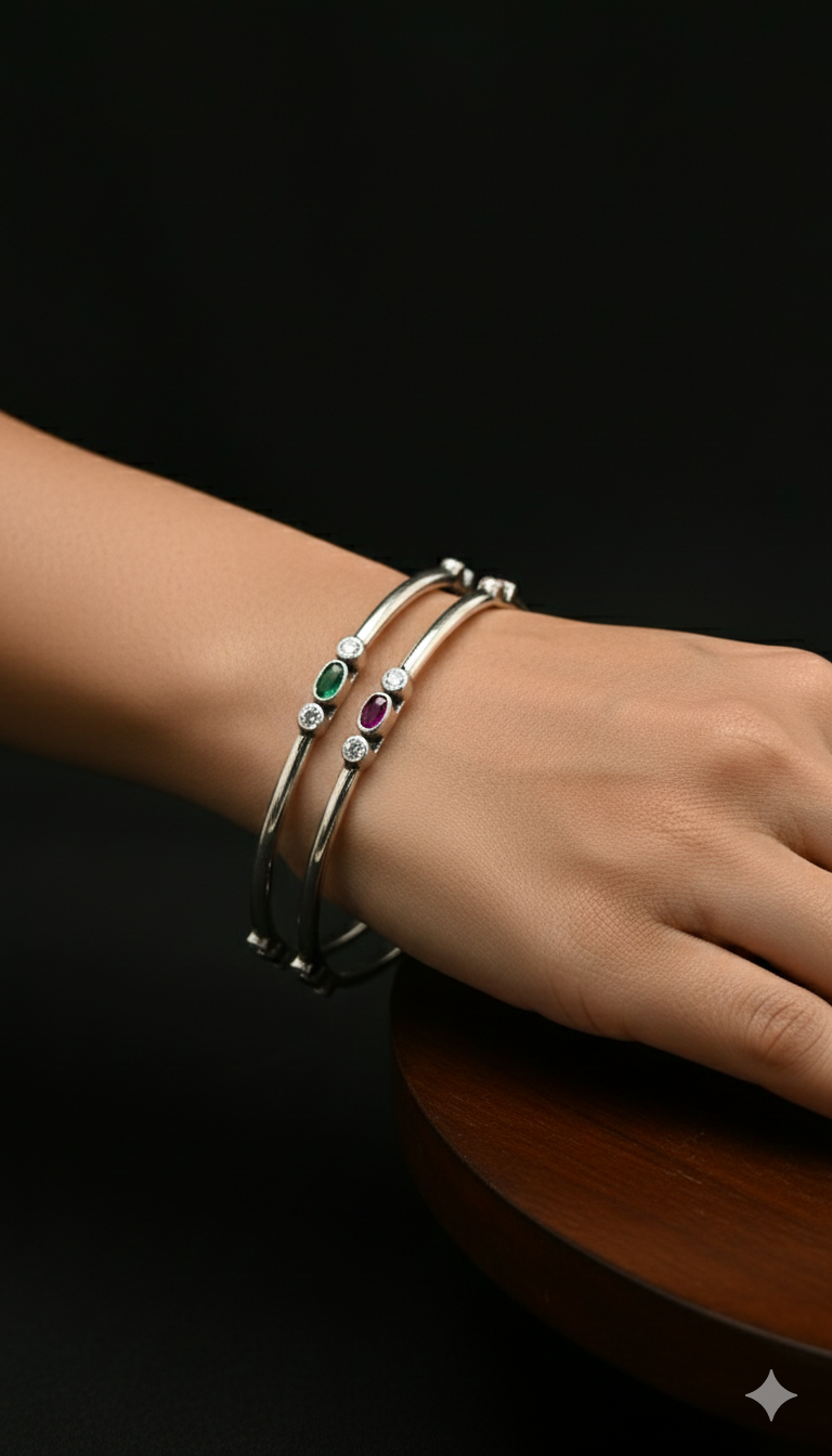 Silver Gemstone Accent Bangles