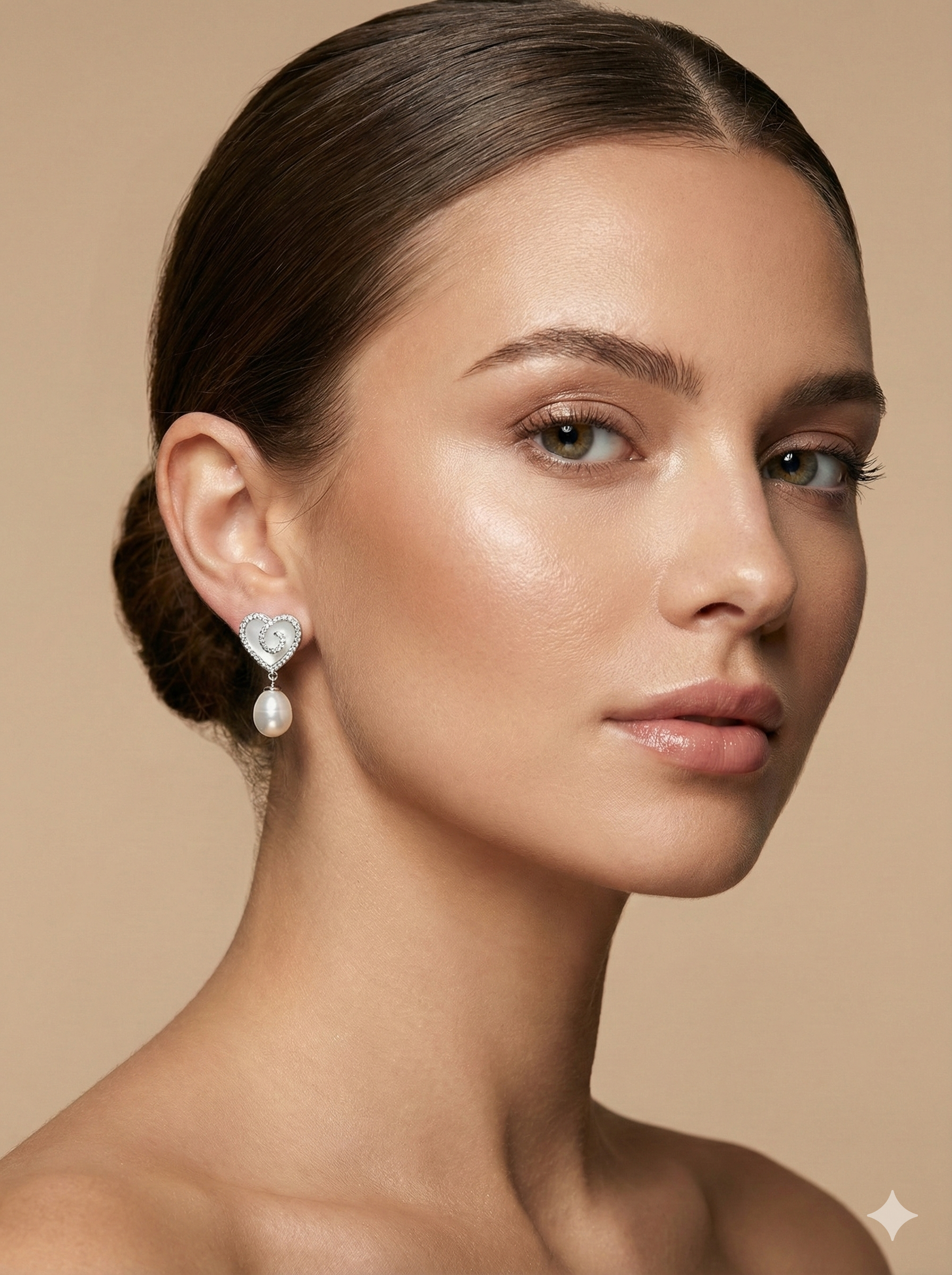 Luminous heart & Pearl Drop Earrings