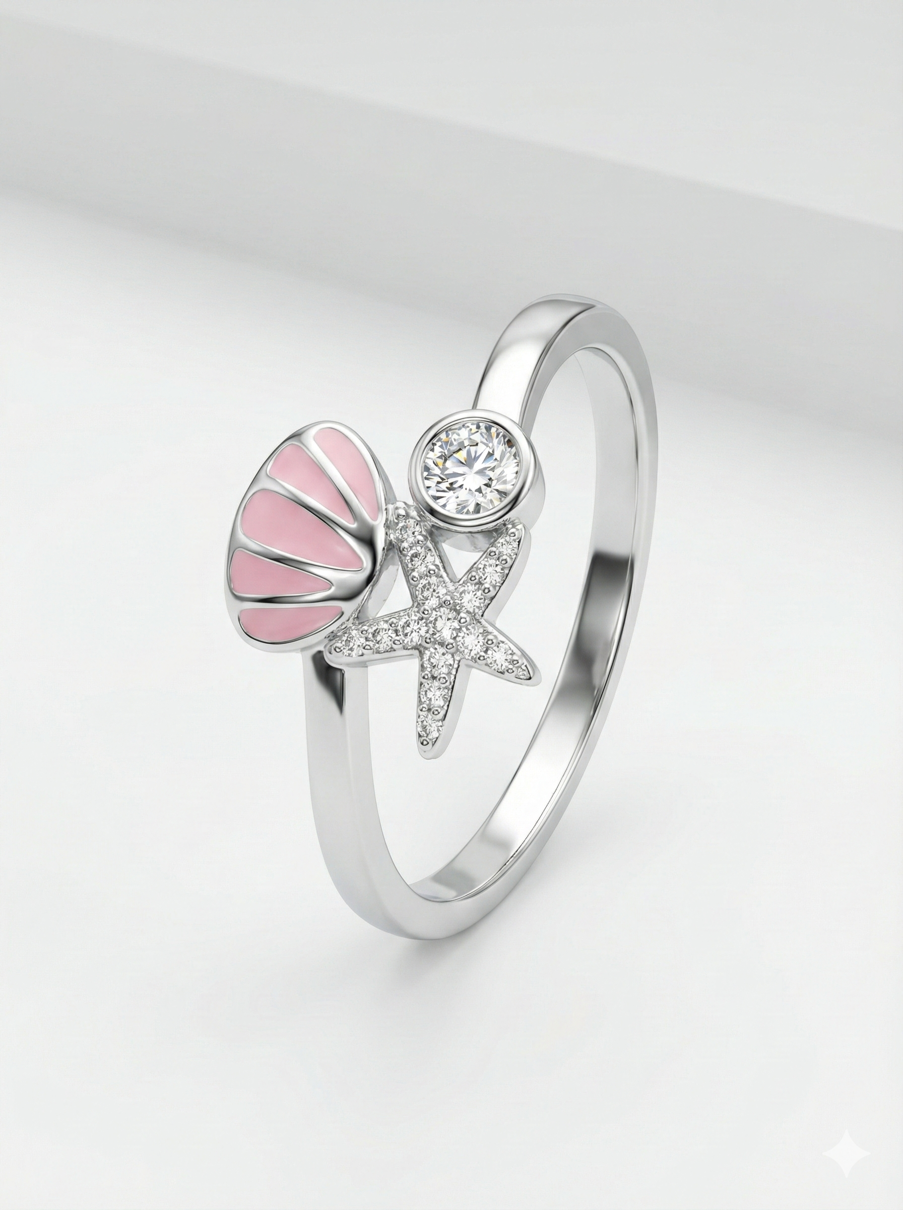 Pink shell& starfish Ring