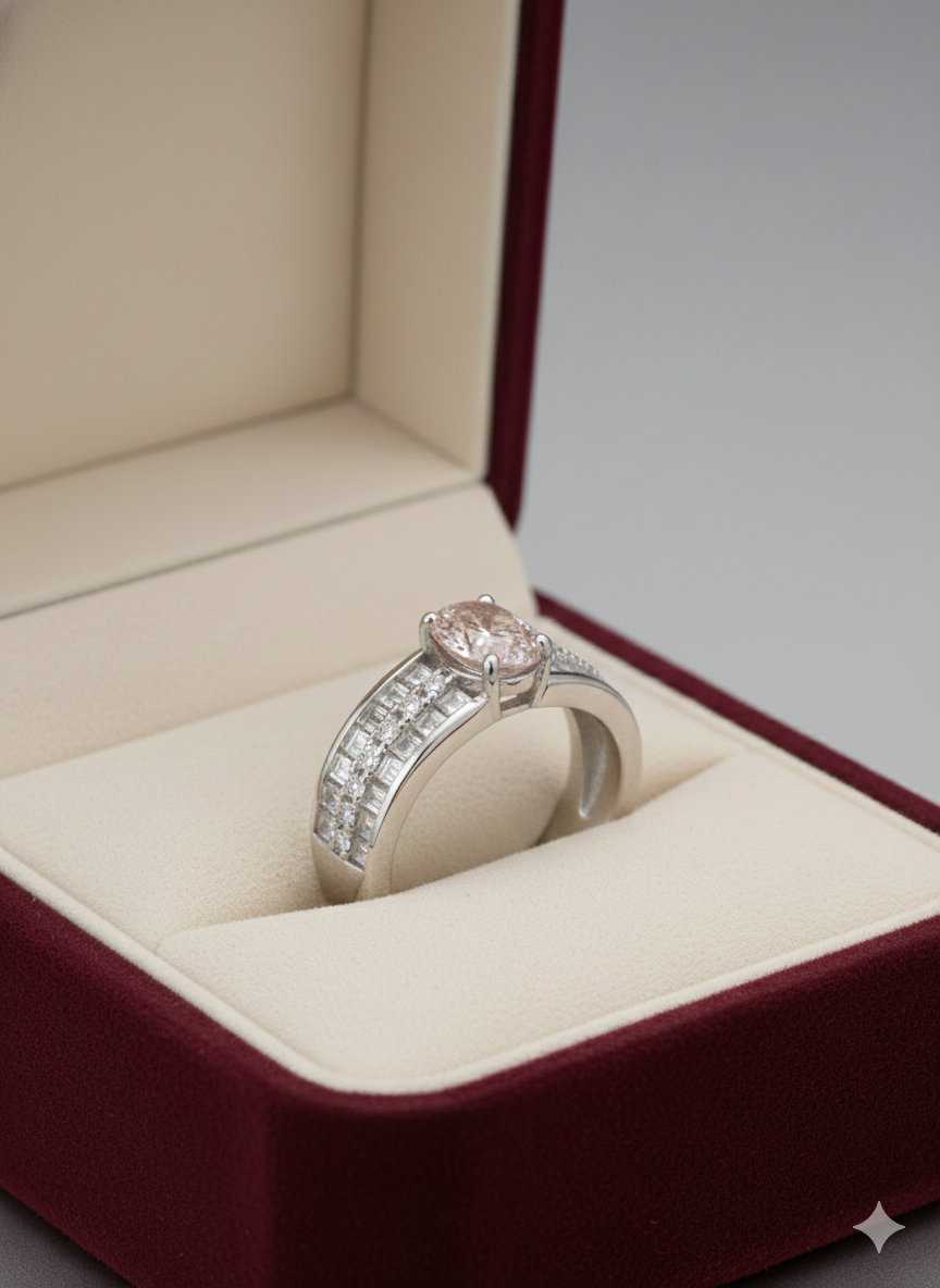 Pink Oval with Baguette Accents