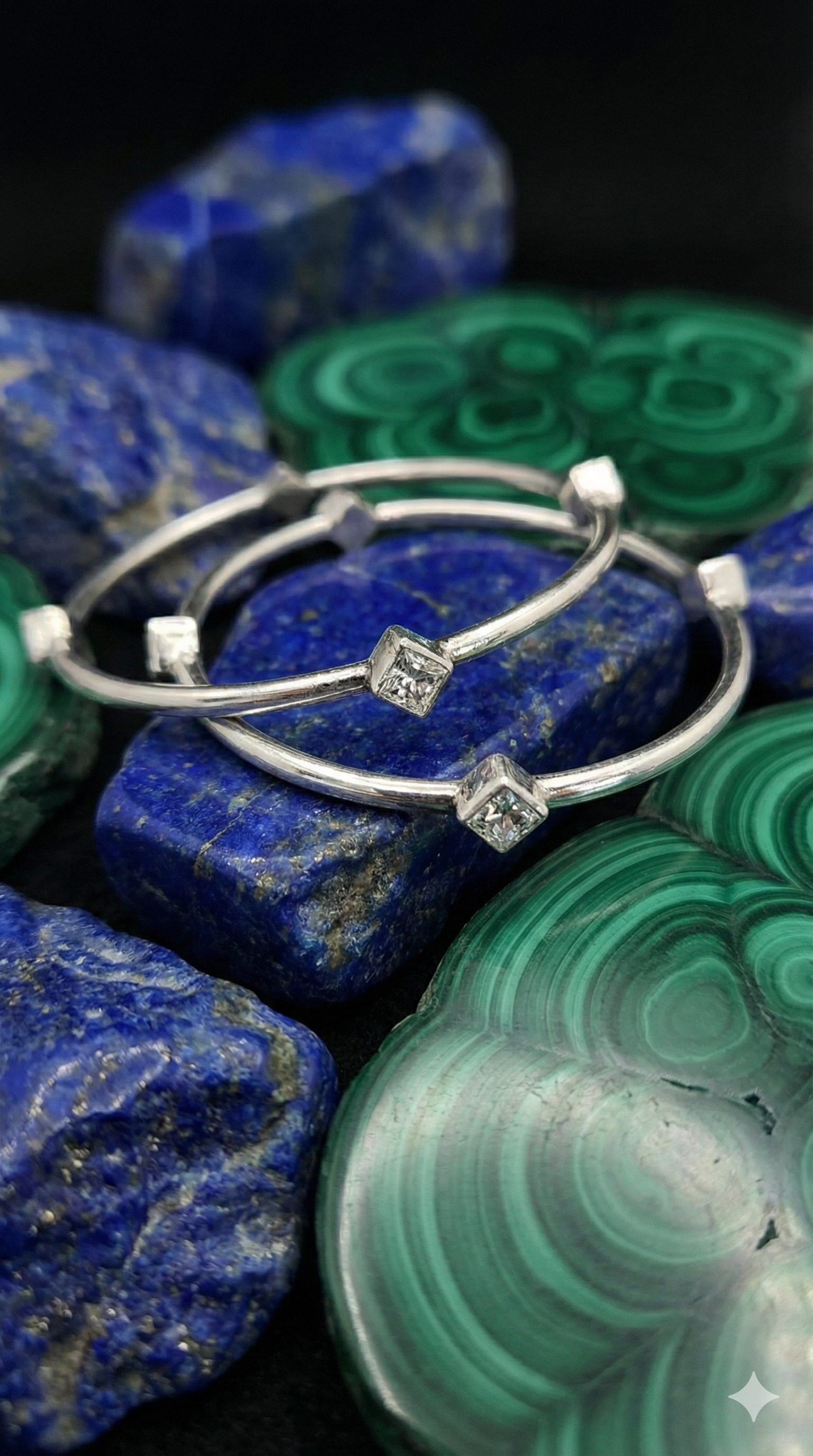 Square Cut Crystal Silver Bangles