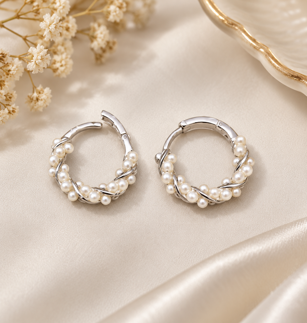 Pearl Twist Hoop Earrings