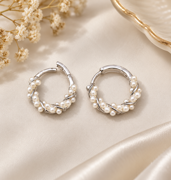Pearl Twist Hoop Earrings by Myrah Jewels
