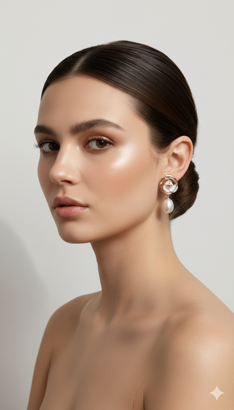 Rose Dangle Earrings with Real Pearls