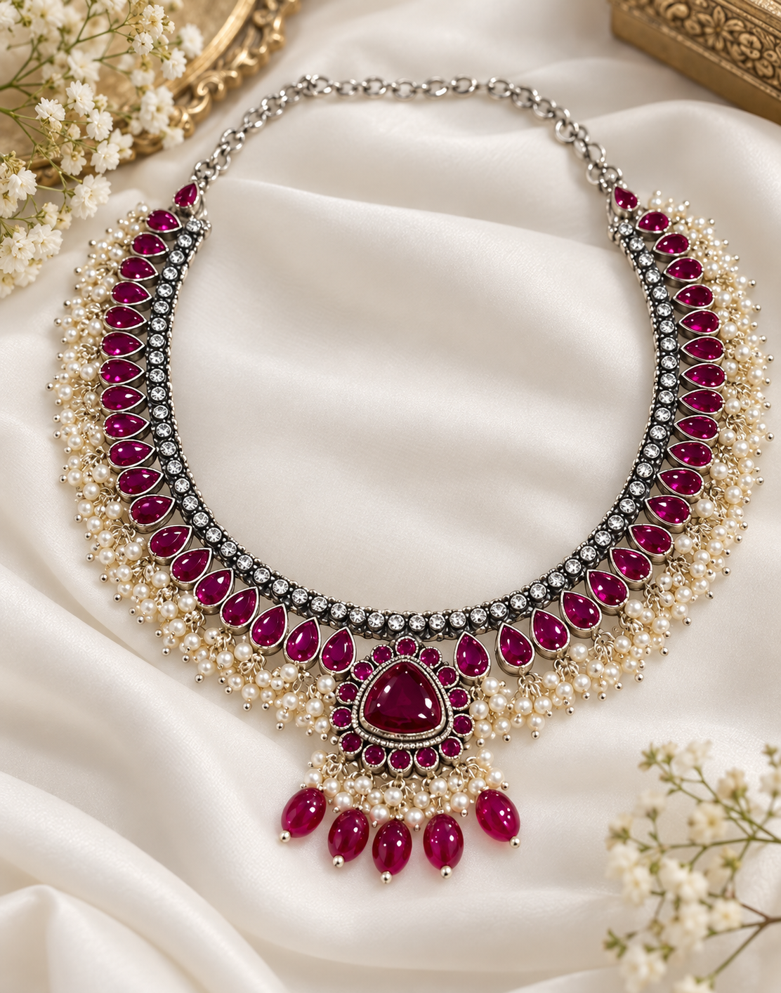 Ruby Pearl Royale Necklace Set