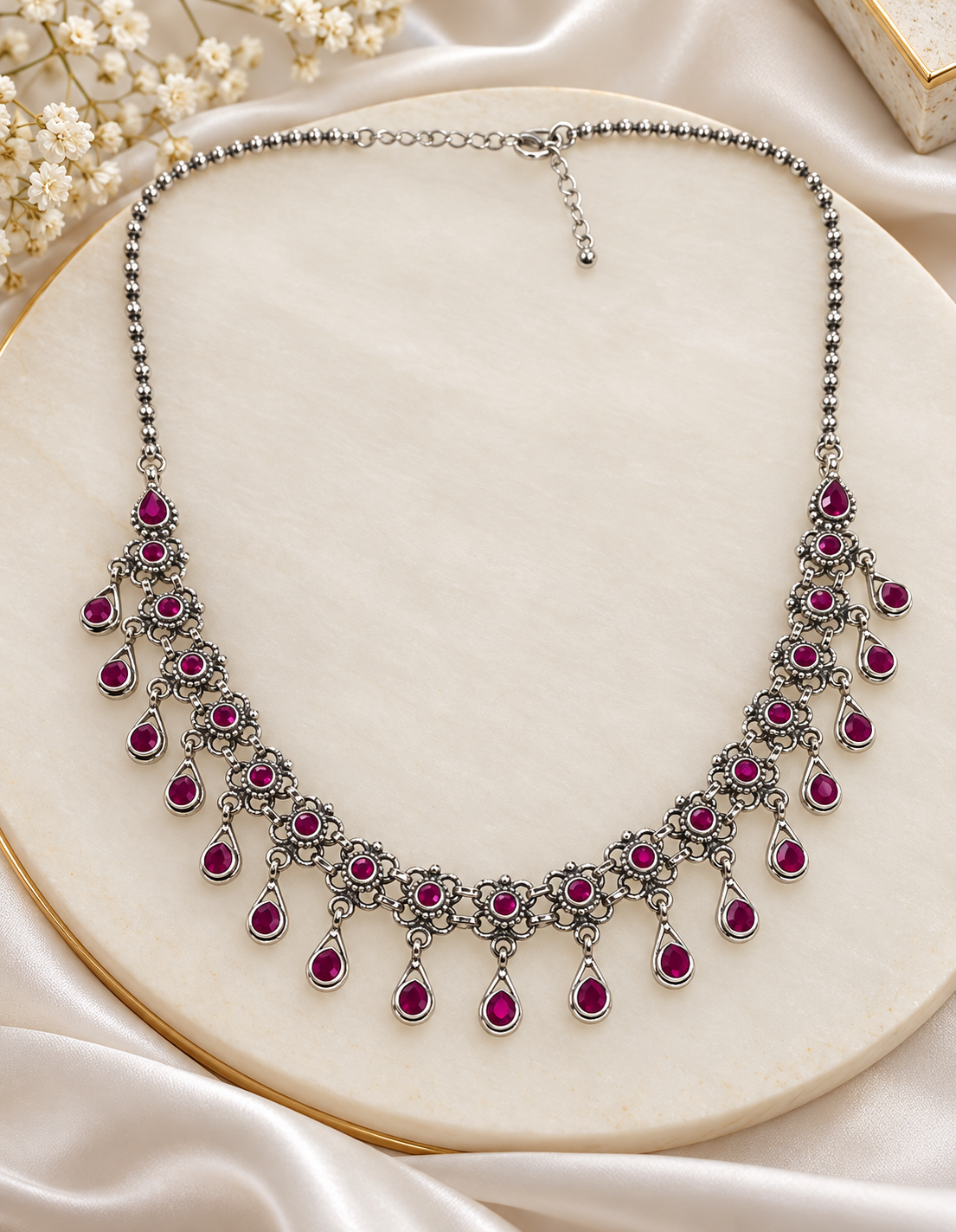 Ruby Cascade Necklace Set