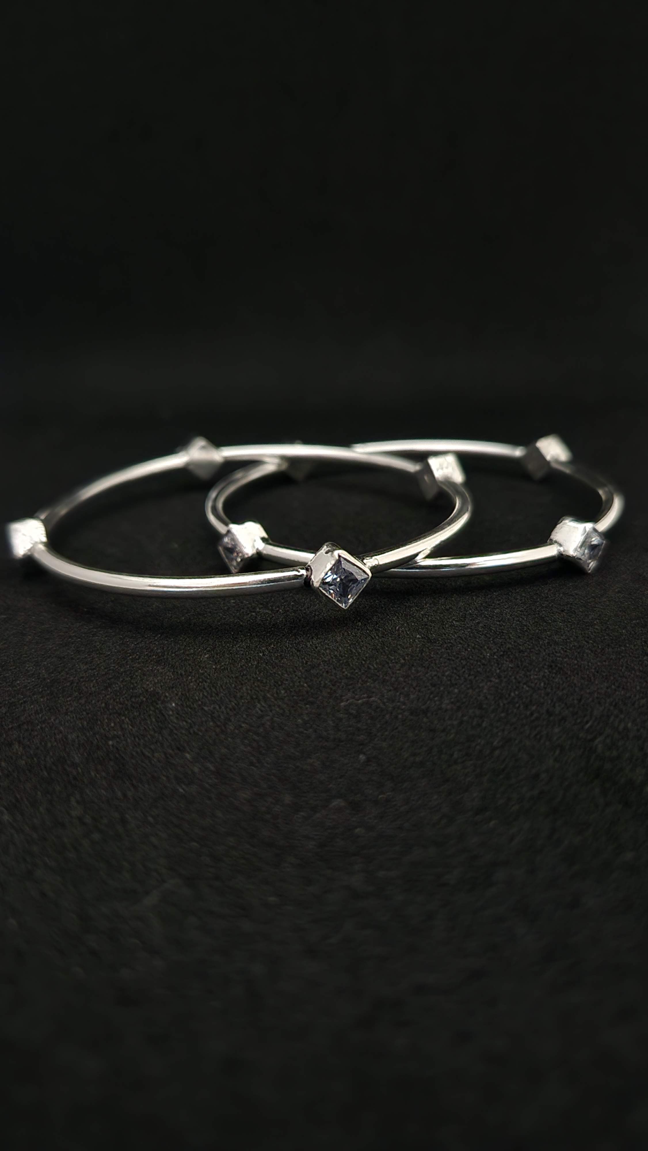 Square Cut Crystal Silver Bangles