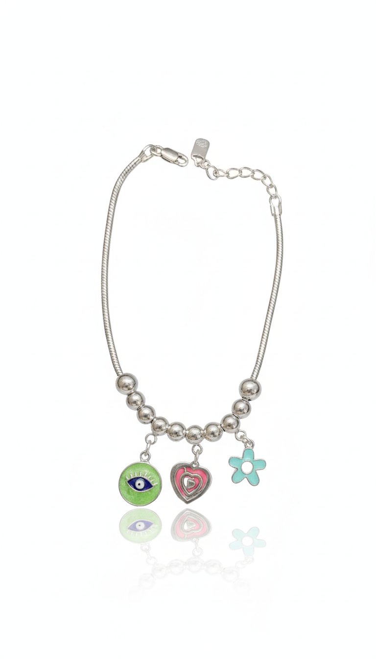 Whimsical Protection: Evil Eye & Heart Charm Bracelet