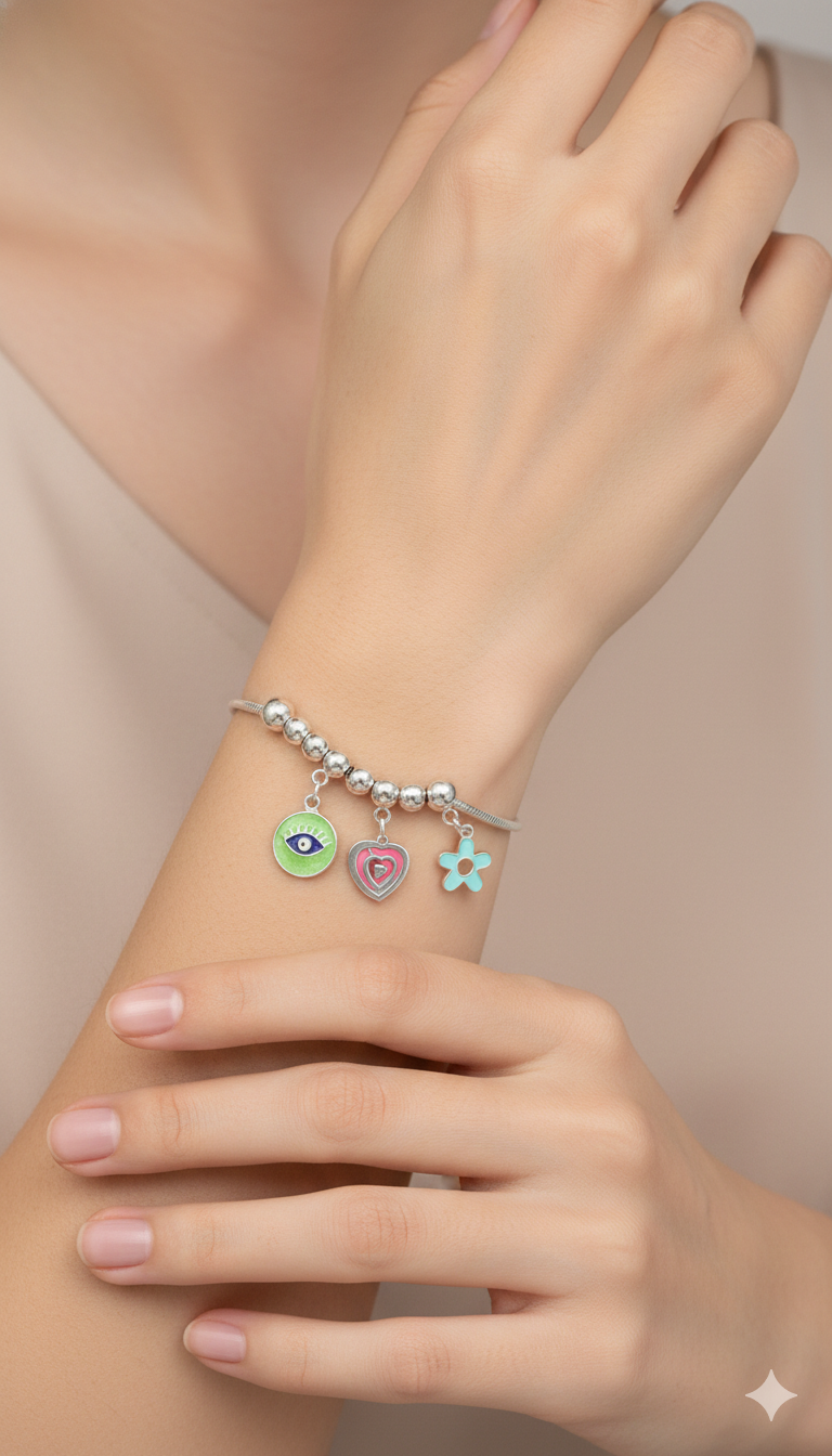 Whimsical Protection: Evil Eye & Heart Charm Bracelet