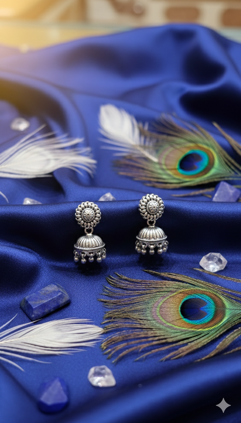 Oxidized Silver Floral Jhumkas