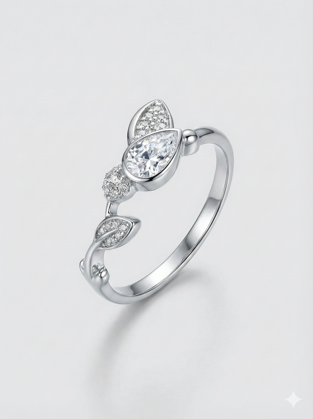 Asymmetrical leaf & Crystal Ring