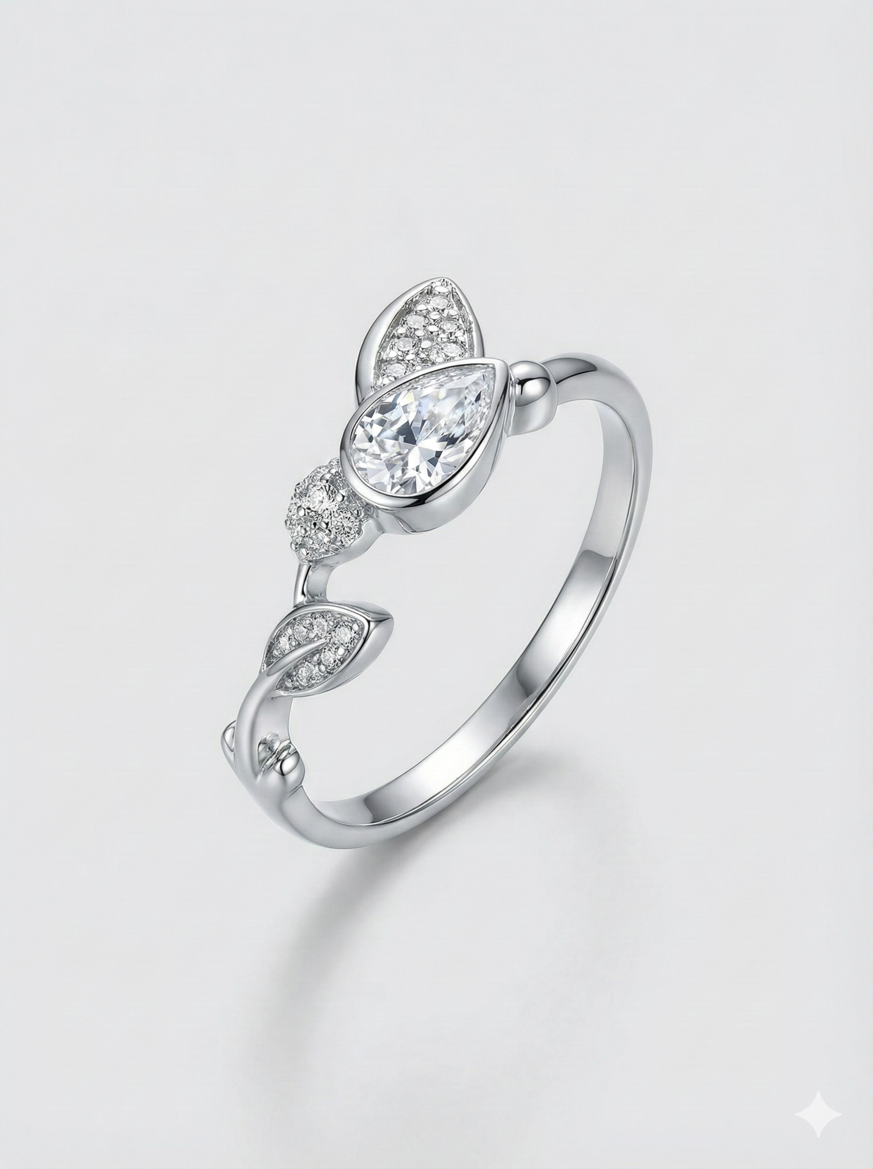 Asymmetrical leaf & Crystal Ring