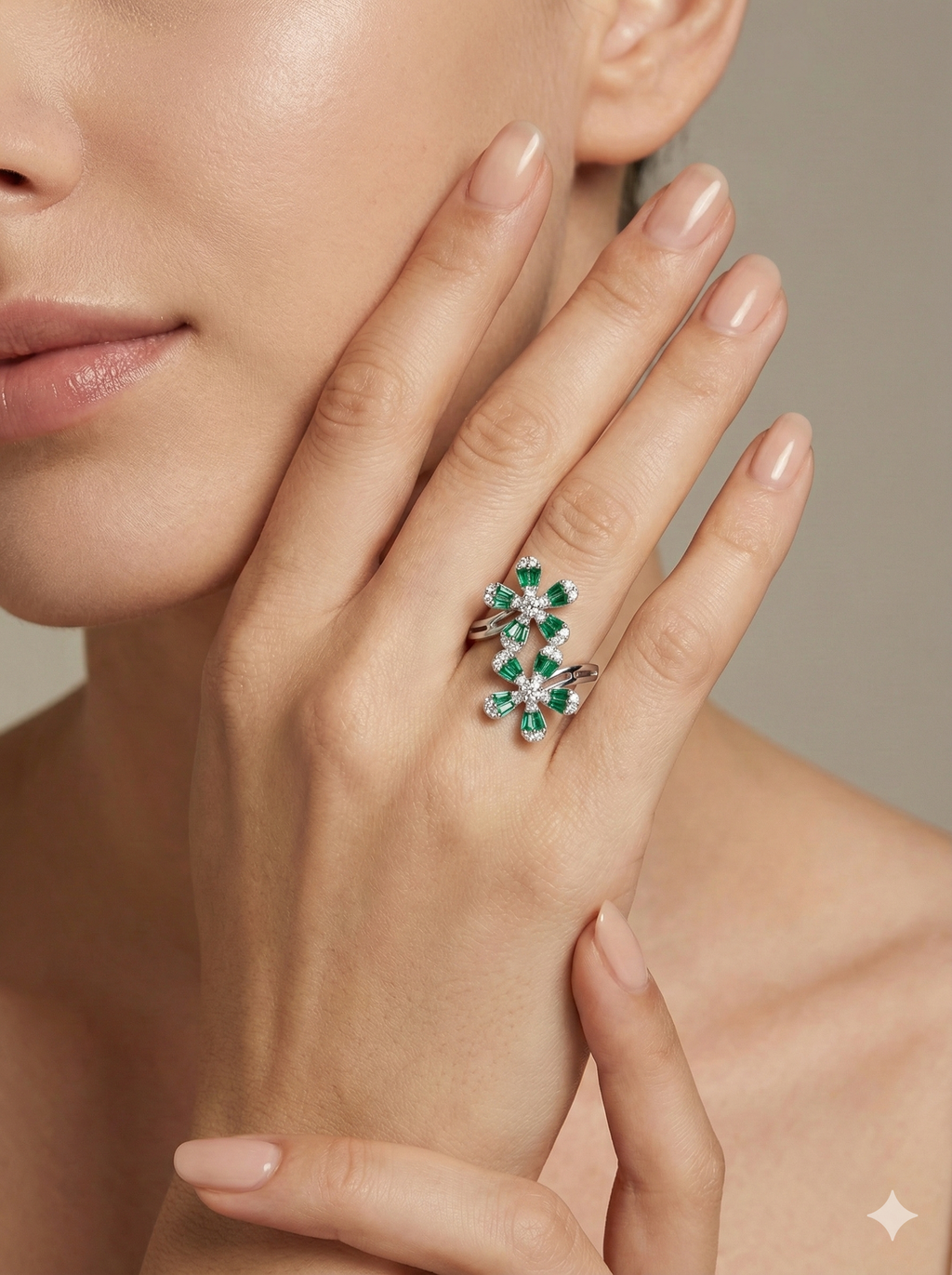 Emerald Twin Bloom Ring