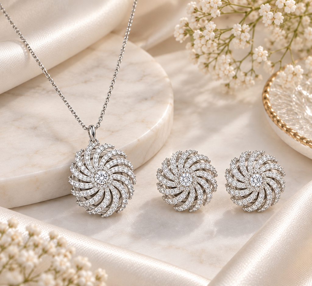 Silver Whirl Pendant Set