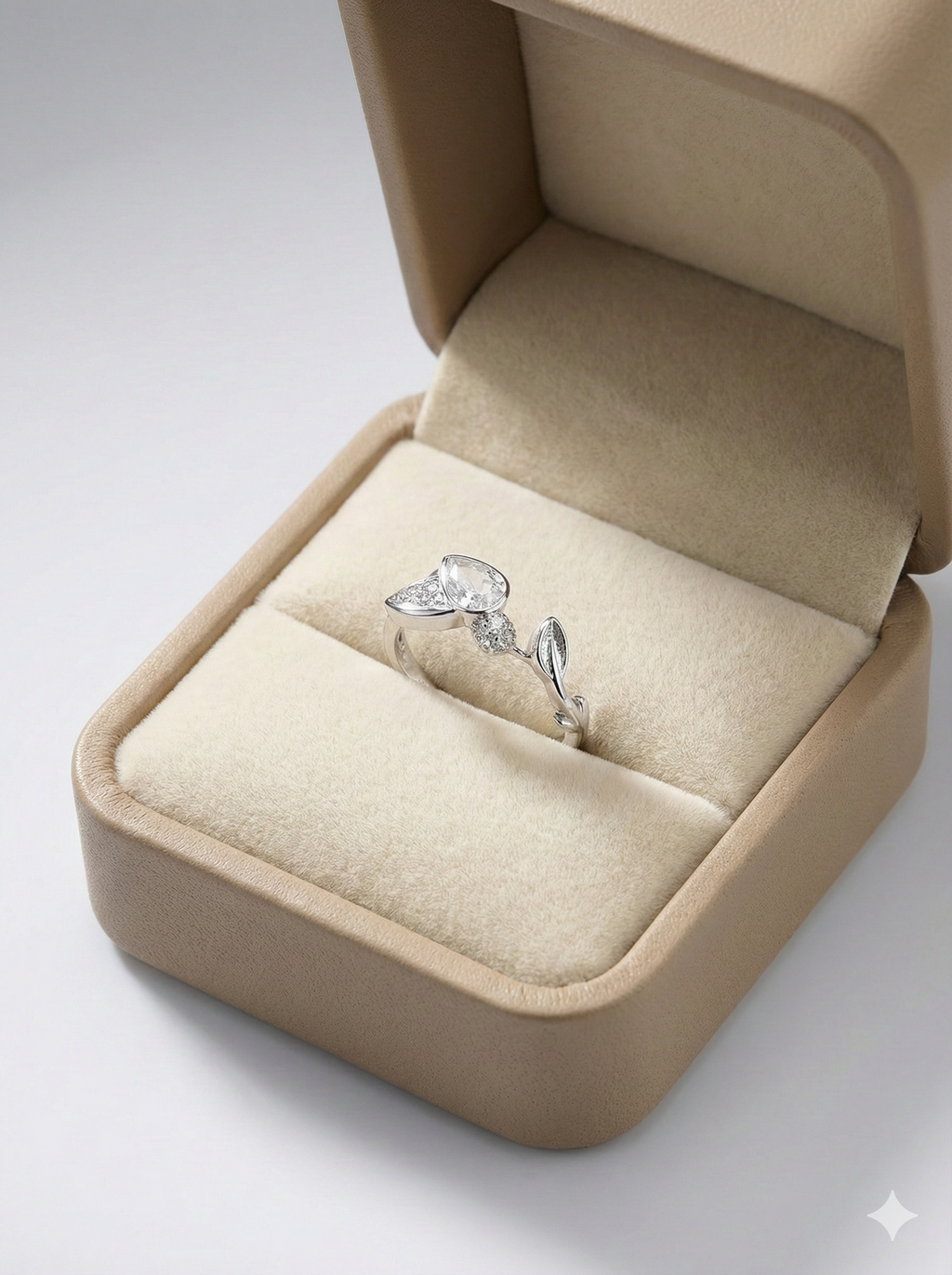 Asymmetrical leaf & Crystal Ring