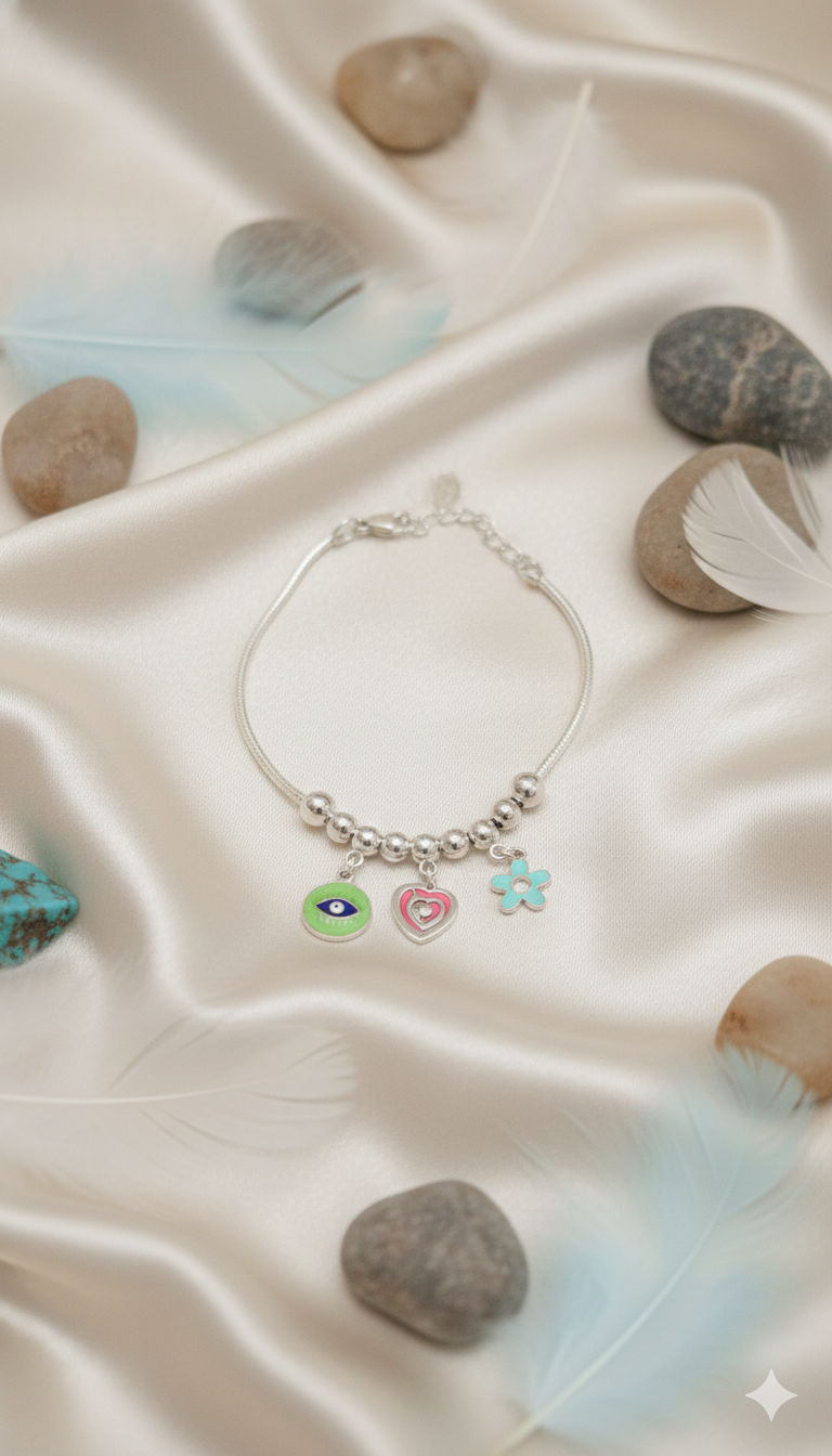 Whimsical Protection: Evil Eye & Heart Charm Bracelet
