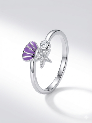 Purple shell & Starfish Ring
