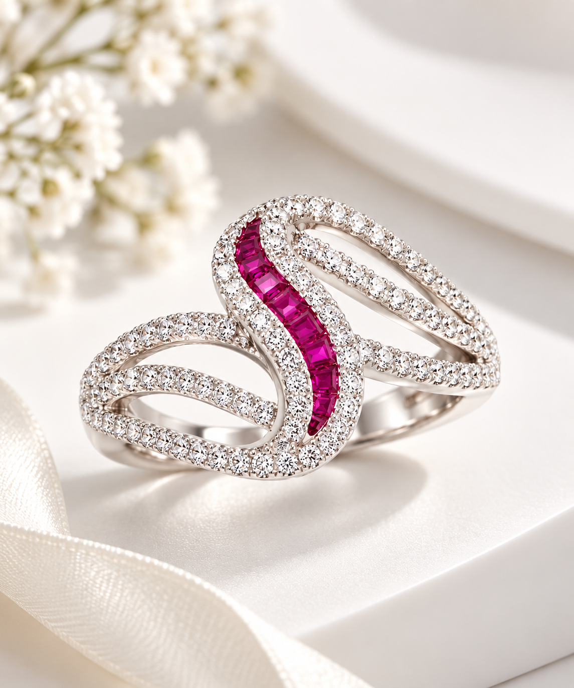 Pink Twist Ring by Myrah Jewels