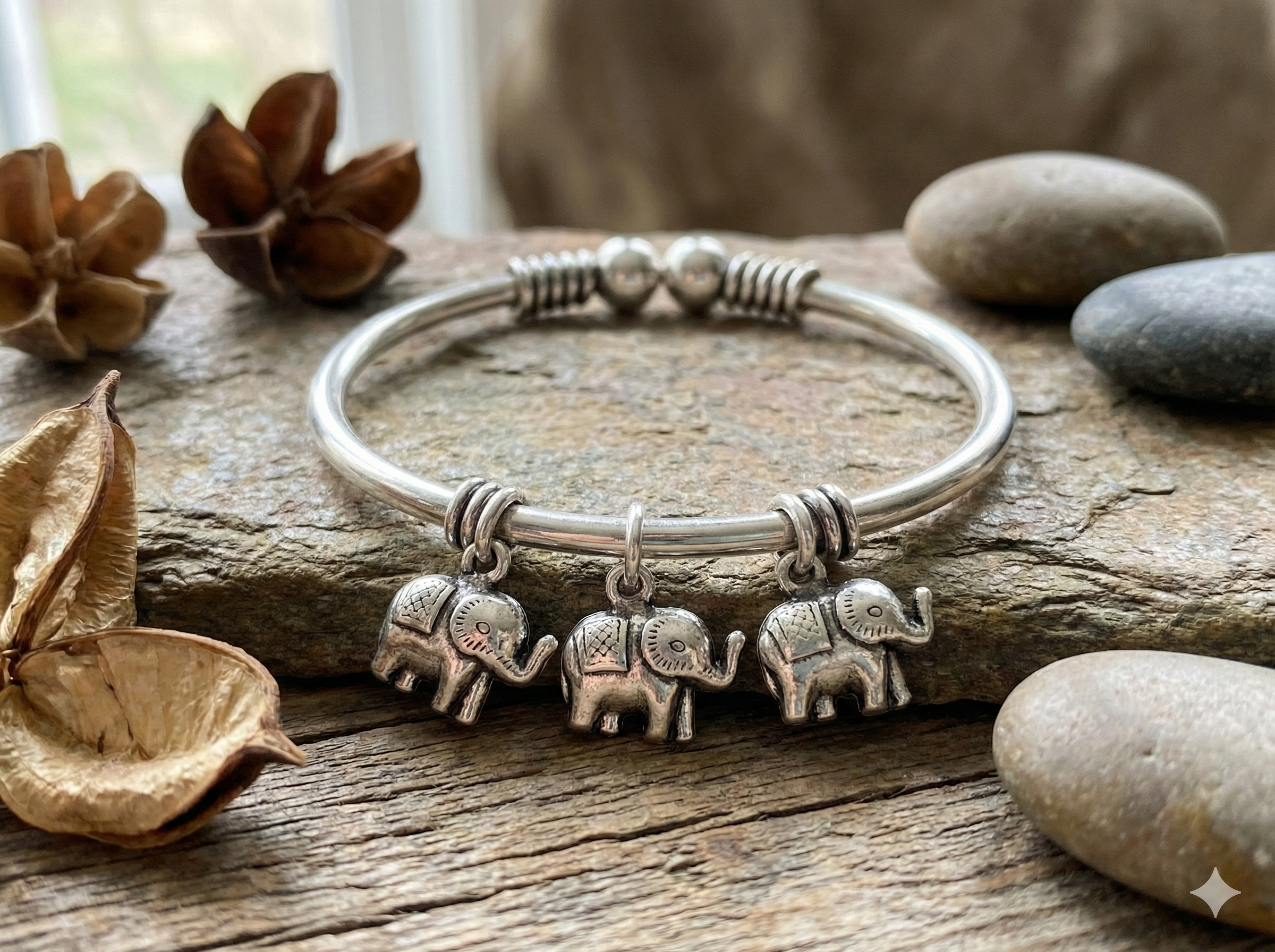 Silver Trio Elephant Charm Bracelet
